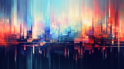 Naklejka premium Creative colorful Glitch background. abstract digital glitch design of a cyberpunk city