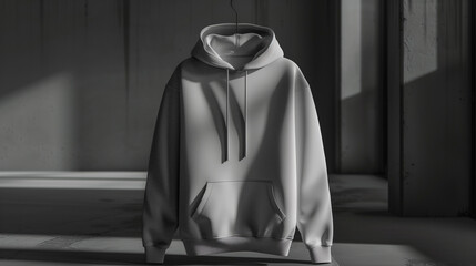 Blank white hoodie mockup on gray background
