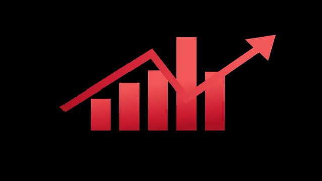 a bar chart with an arrow going up concept animation with alpha channel