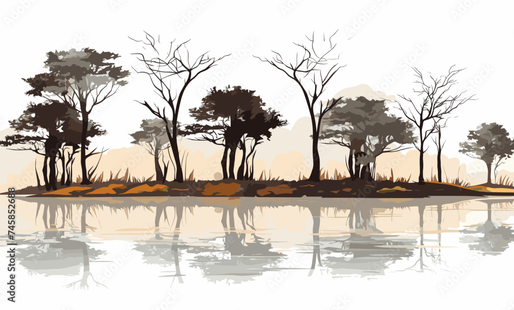Poster marsh trees set isolated vector style with transparent background illustration