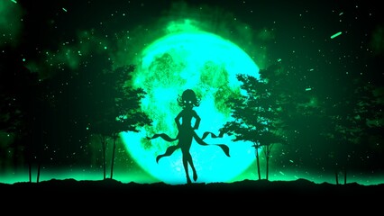 Anime character on moon background, digital art, wallpaper