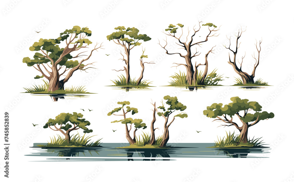 Poster marsh trees set isolated vector style with transparent background illustration