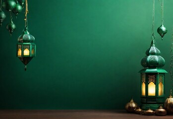 green islamic background and lantern