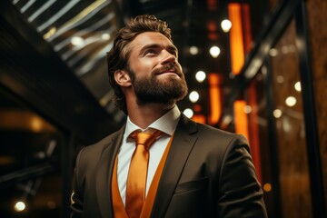 Fototapeta premium Portrait of a Stylish Man Working in an International Stock Exchange Company: Specialist Monitoring Equity and Share Markets, Communicating with Clients