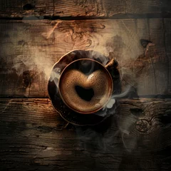  coffee cup with heart- shaped steam on background of coffee beans © inna717