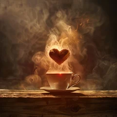  coffee cup with heart- shaped steam on background of coffee beans © inna717
