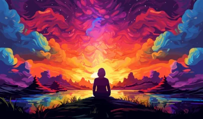 Foto op Canvas Meditation Under Psychedelic Skies isolated vector style illustration © Viacheslav