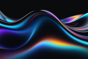 Abstract silky and shiny waves on a dark background, horizontal composition