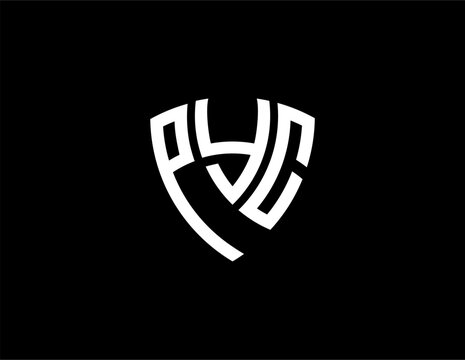 PYC creative letter shield logo design vector icon illustration