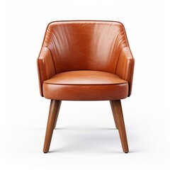 Brown leather armchair isolated on white background.
