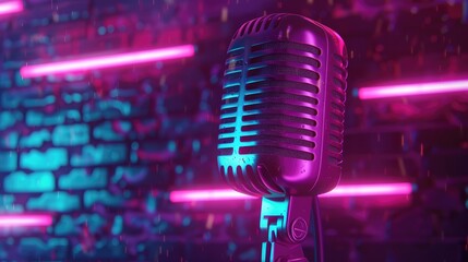 Retro microphone on stage with bokeh light. music, singing