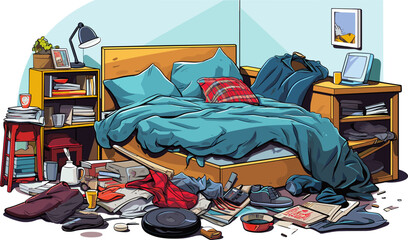 Messy room isolated vector style on isolated background illustration