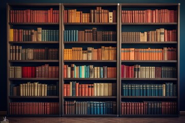 old library with books. bookshelves. - obrazy, fototapety, plakaty
