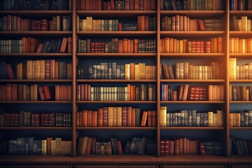 old library with books. bookshelves. - obrazy, fototapety, plakaty