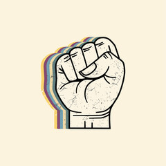 Fist up with retro style grunge texture