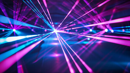 Fototapeta na wymiar Violet, Purple and Blue beams of laser light shining on black background