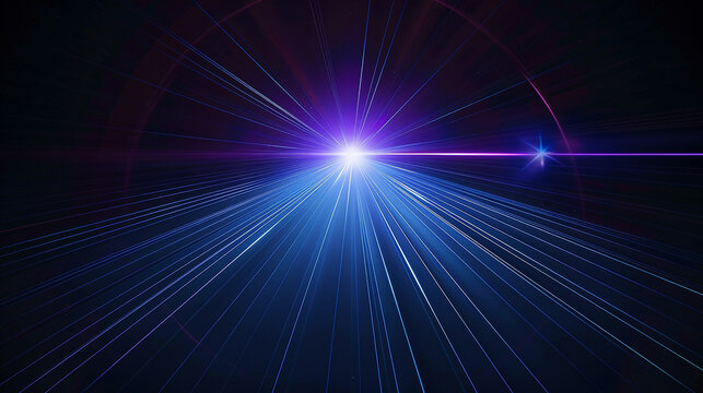 Violet, Purple and Blue beams of  laser light shining on black background