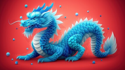 Mystical Azure Dragon Amidst Floating Orbs