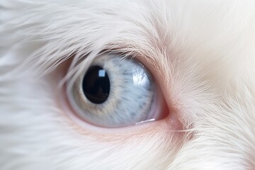 Eye of a rabbit. Soft focus and shallow depth of field composition, white soft fur background, beautiful portrait of rabbit - Powered by Adobe