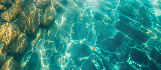 Light reflections sea water surface, golden and turquoise hues. Relaxation, wellness, vacation...