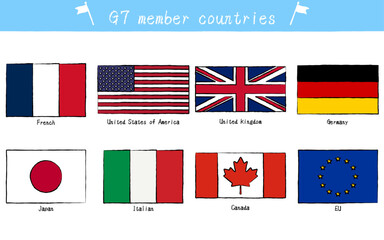 G7加盟国の国旗セット、手描き風 - obrazy, fototapety, plakaty