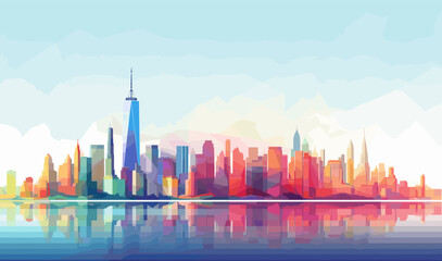 Fototapeta na wymiar New York City skyline, background landscape colorful minimal vector