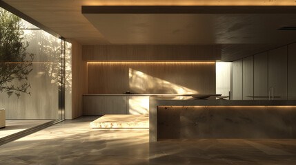 Modern kitchen interior. AI generated art illustration.