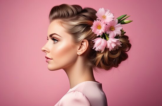 Hairstyle with flowers for a beautiful girl
