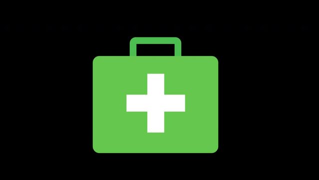 A green first aid kit with a white cross concept loop animation video with alpha channel