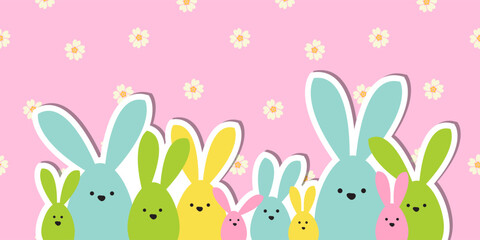 Celebration Greeting Easter card, colorful easter bunny family on polka dot background