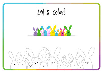 Let's color. Easter bunny family. Color activity. Printable. - obrazy, fototapety, plakaty