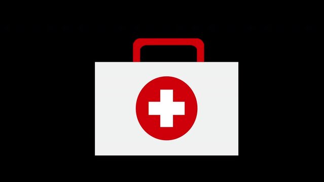 A white red first aid kit with a white cross concept loop animation video with alpha channel
