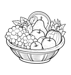 Fruits in the basket illustration coloring page - coloring book for kids