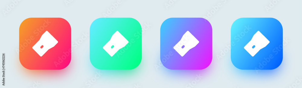 Poster flashlight solid icon in square gradient colors. torch signs vector illustration.