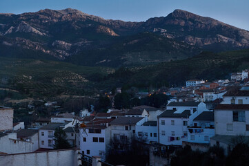 White houses in the mountains at sunset. Quesada. Jaen. Andalusia. Spain