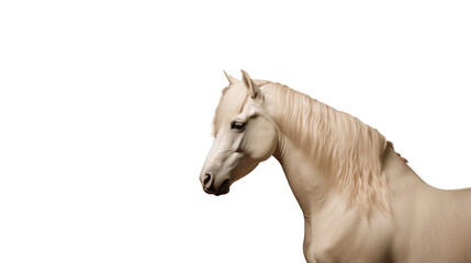 White arabian horse side view, isolated on transparent background