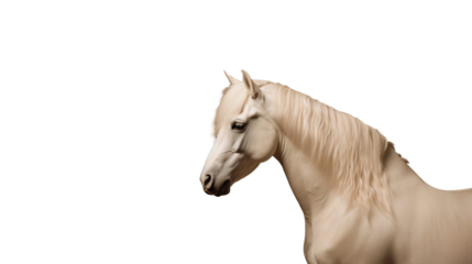 White arabian horse side view, isolated on transparent background
