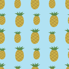 Seamless pineapple pattern. Pineapples on a light blue background. Vector illustration for packaging, wrapping paper, cover, case.