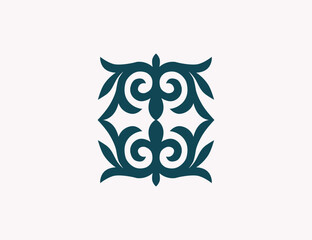 Kazakh national ornament. Vector ethnic isolated element on pale background. Asian floral abstract element of the national pattern