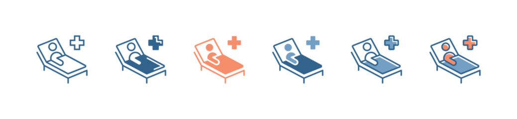Fototapeta premium patient sleeping in medical bedroom icon set health treatment hospital with cross sign vector illustration for web and app