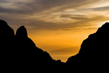 Tenerife Island Coastline Silhouette At Sunset - 745864677
