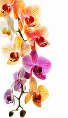 Orchid inflorescence. Different shapes and colors. Neutral background spot for advertising.