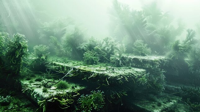Sea green seaweed texture, background. Generative AI © Dvid