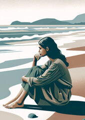 woman sitting on the beach