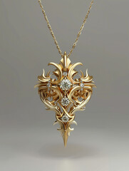 a gold necklace with a diamond