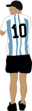 Vector hincha selección argentina parado de espaldas con el número 10