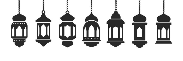 lantern hanging ornament collection silhouette design vector graphic