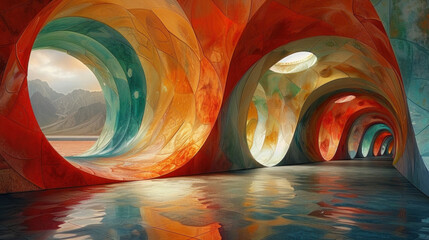 Abstract Organic Corridor with Warm Color Palette