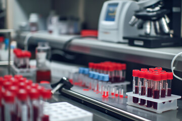 Sample tubes or sample containers with blood samples in the laboratory for human genetic analysis