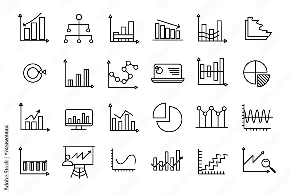 Poster charts and graphs related vector icons for your design. graphics and statistics icons set.